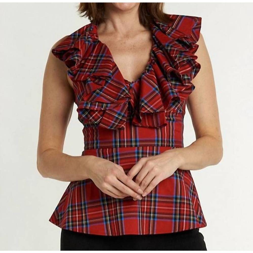 CK Bradley Samba Top NWT $228 Red Tartan Halter Royal Stewart Size Small Ruffle